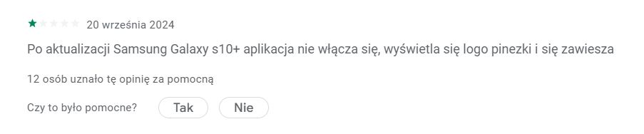 Przykładowy świeży komentarz o Mapach Google w Google Play