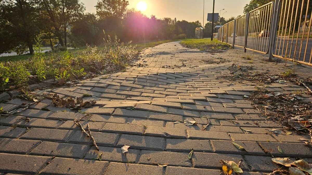 Pofalowana nawierzchnia chodnika na ul. Północnej