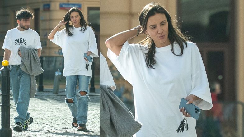 Sara Boruc w podartych dżinsach idzie na spotkanie z asystentem