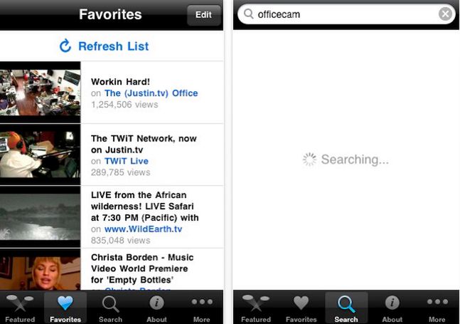 Justin.TV na iPhonie 2