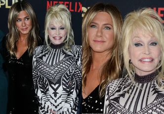 Naciągnięta Dolly Parton pozuje z Jennifer Aniston na premierze (FOTO)