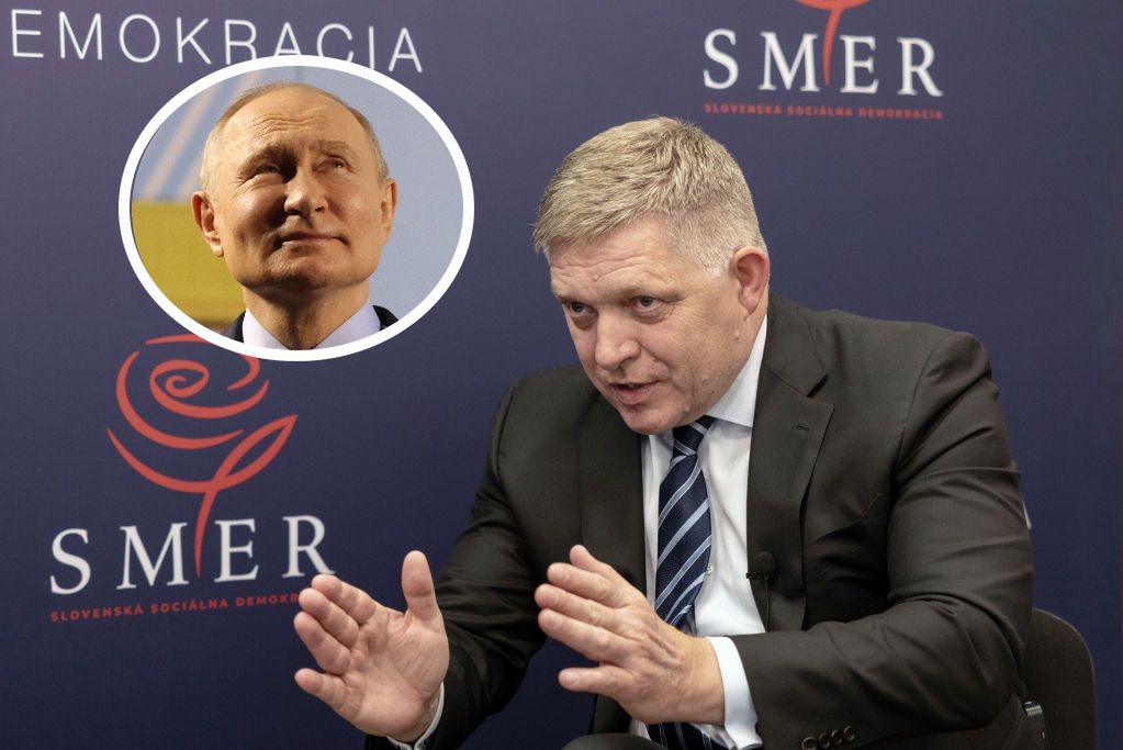 Can Slovakia change its course to pro-Russian after the upcoming elections? In the picture Robert Fico, in the circle Vladimir Putin.