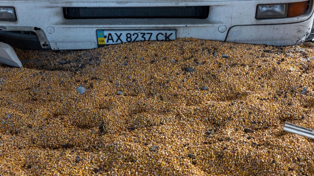 Russian Forces Withdraw From Towns Around Kharkiv
CHERKSKA LOZOVA, UKRAINE - MAY 14: Corn lies scattered in a grain warehouse damaged by Russian tanks on May 14, 2022 in Cherkska Lozova, Ukraine. Russian forces had destroyed the warehouse and farm equipment while occupying territory outside of Kharkiv, according to farm workers. Ukrainian and Western officials say Russia is withdrawing forces around Kharkiv, Ukraine's second-largest city, suggesting it may redirect troops to Ukraine's southeast. (Photo by John Moore/Getty Images)
John Moore