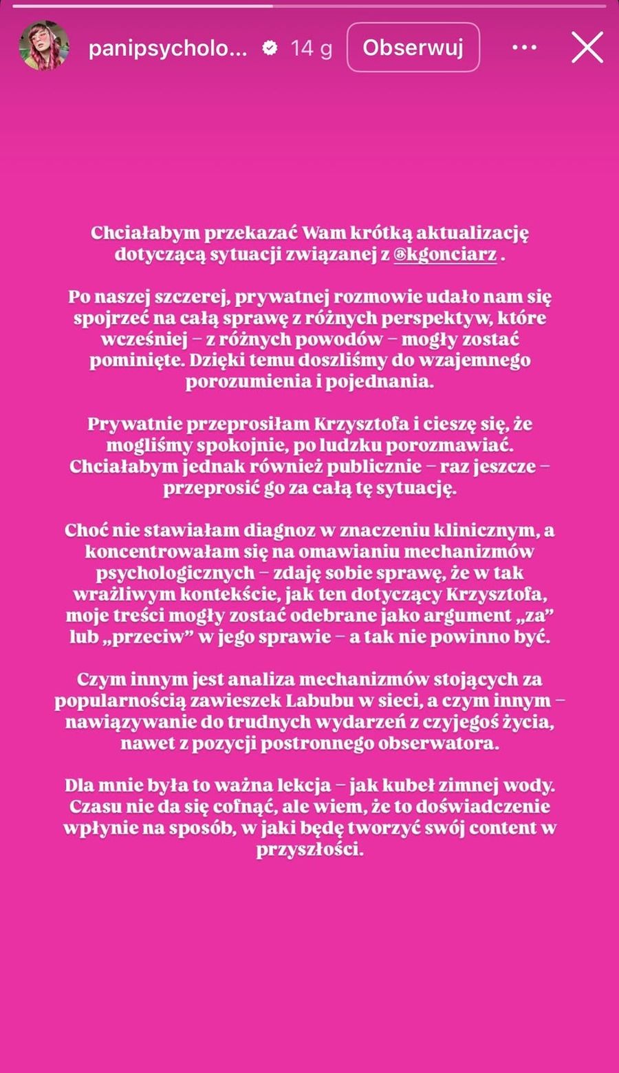 PsychoLoszka przeprasza Krzysztofa Gonciarza
