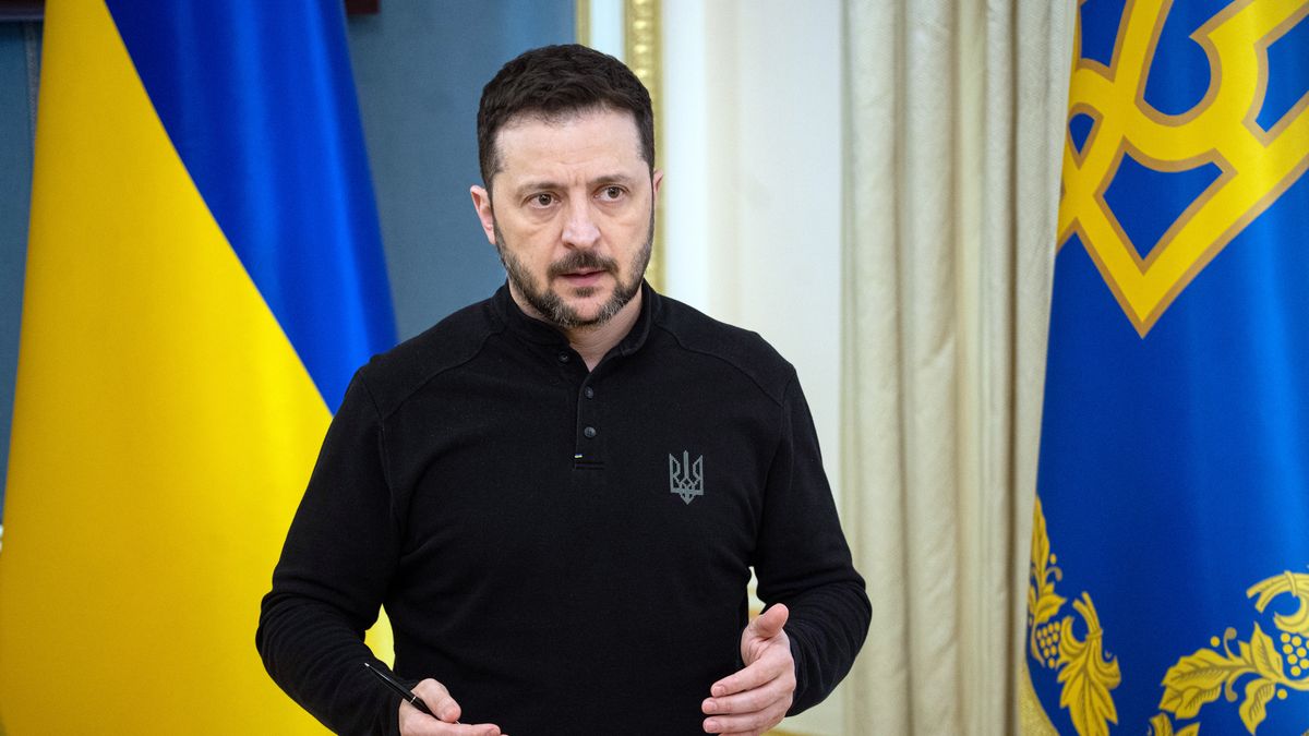 President of Ukraine Volodymyr Zelenskyy speaks during a briefing in Kyiv, Ukraine, on March 28, 2025 (Photo by Danylo Antoniuk/Ukrinform/NurPhoto via Getty Images)