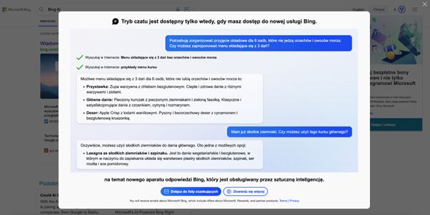 Zakładka chat w wyszukiwarce Bing.