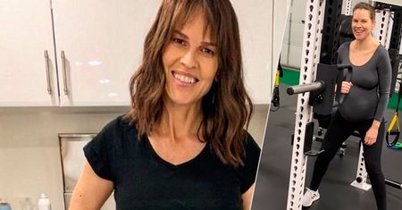 Hilary Swank na siłowni. Ma 48 lat i jest w zaawansowanej ciąży z bliźniętami, ale nie rezygnuje z treningu