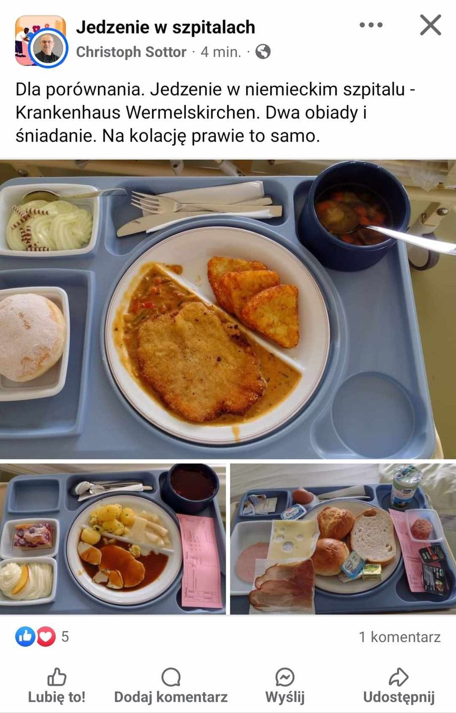 Takie posiłki serwuje niemiecki szpital
