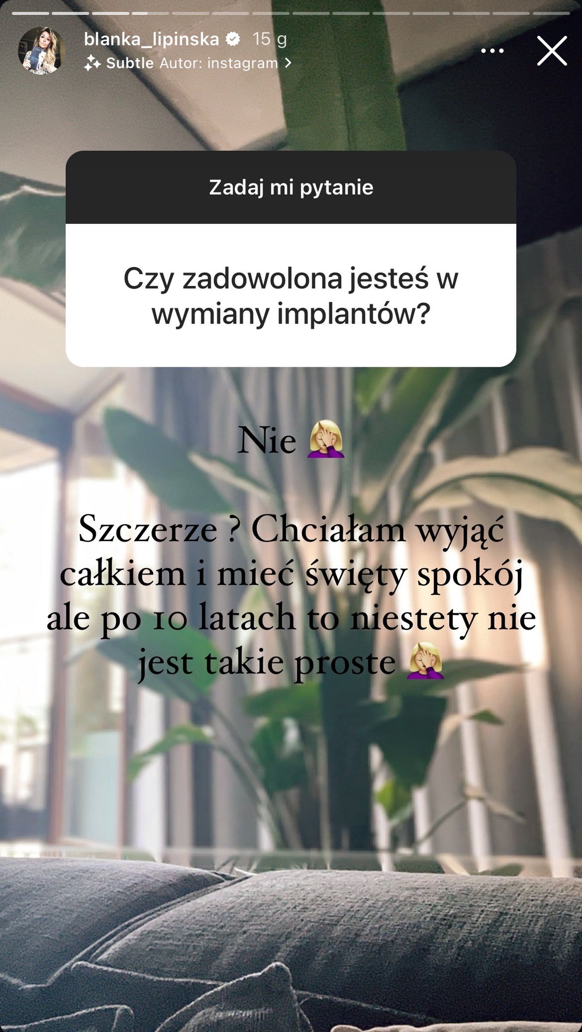 Q&A na Instagramie Blanki Lipińskiej.