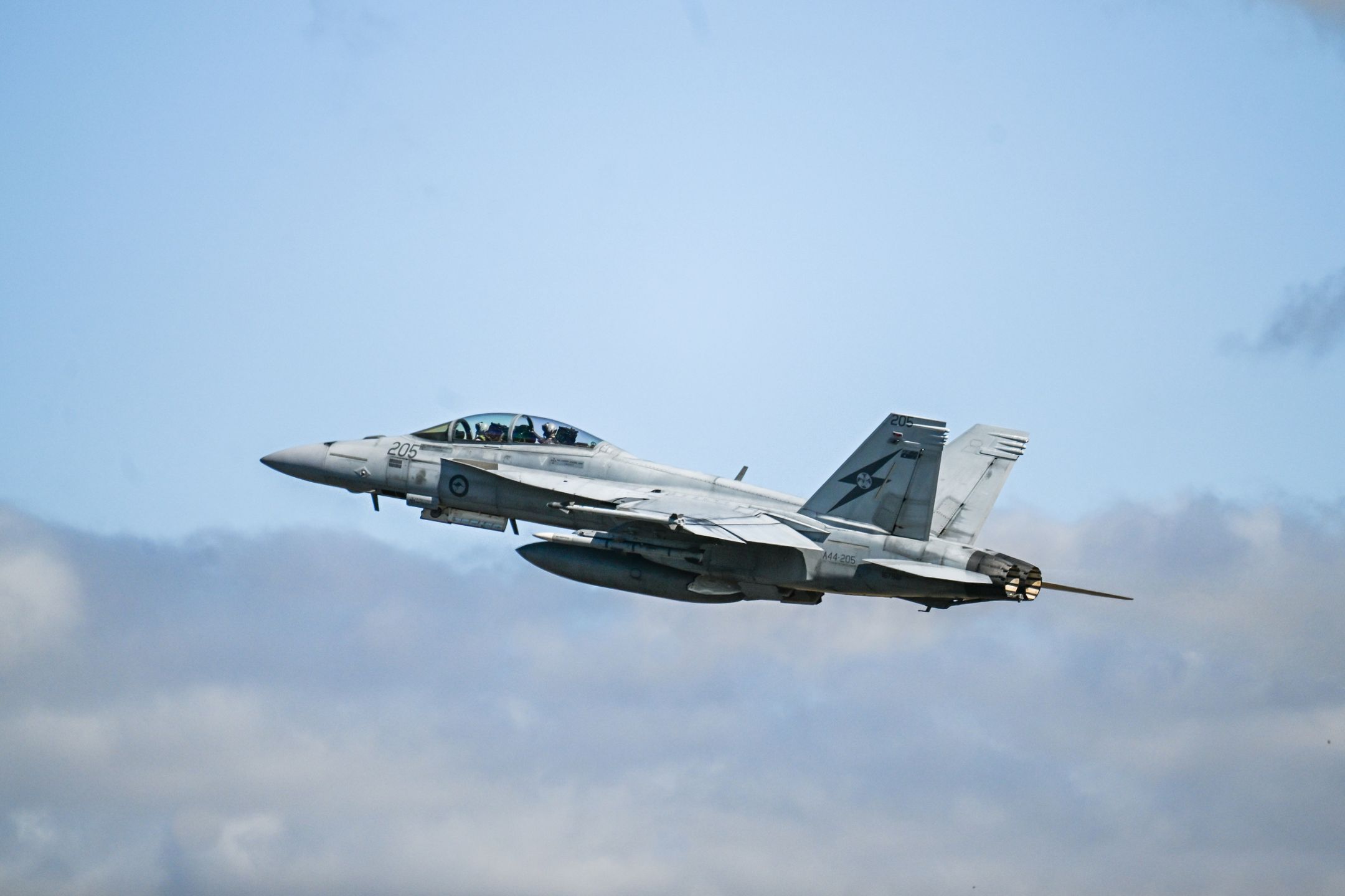 MELBOURNE, AUSTRALIA - 2025/03/25: F/A-18 Super Hornet is seen in action at the Avalon Air Show, The Avalon Australian International Airshow 2025 (Avalon 2025) will be the largest in the event's 33-year history. Avalon Airshow is a major event combining Air Force, Defence and Civil aviation industries. It features exhibition, conferences, static displays and flight demonstrations. (Photo by Alexander Bogatyrev/SOPA Images/LightRocket via Getty Images)