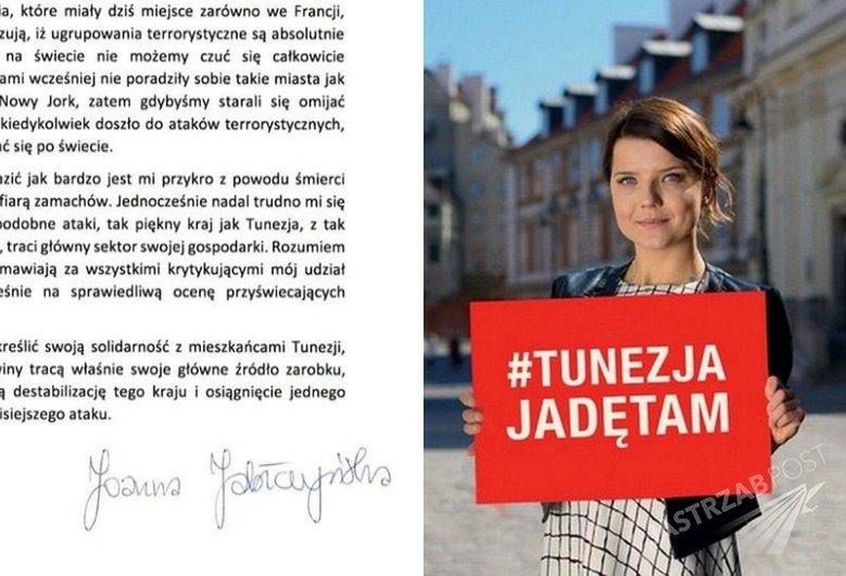 Joanna Jabłczyńska namawiała na wakacje w Tunezji. Po zamachu wystosowała oświadczenie