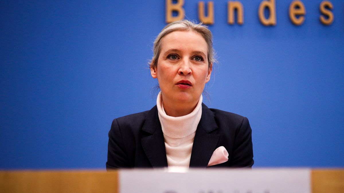Alice Weidel, top candidate of the AfD speak on the results of the Bundestag election 2025 in Berlin, Germany, on February 24, 2025.  (Photo by Christian Marquardt/NurPhoto via Getty Images)