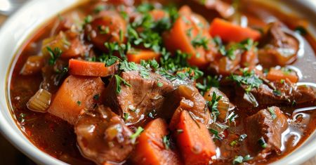 Tani, szybki i sycący gulasz. Mięso w nim jest delikatne i po brzegi napakowane żelazem i białkiem