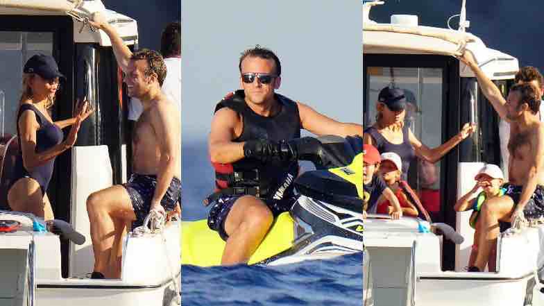 Roześmiani Brigitte i Emmanuel Macron wypoczywają z dziećmi na jachcie