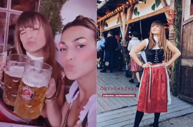 Anna Lewandowska w bawarskim stroju delektuje się zimnym piwkiem na Oktoberfest