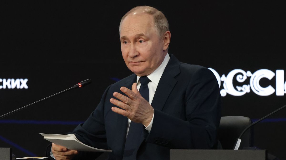 MOSCOW, RUSSIA - JULY 3 (RUSSIA OUT) Russian President Vladimir Putin speaks during the New Ideas For New Times Forum at the Russia National Center,  July 3, 2025, in Moscow, Russia. Putin visited a forum, hosted by Kremlin-backed Agency for Strategic Initiatives, prior to his announced telephone call with U.S. President Donald Trump. (Photo by Contributor/Getty Images)