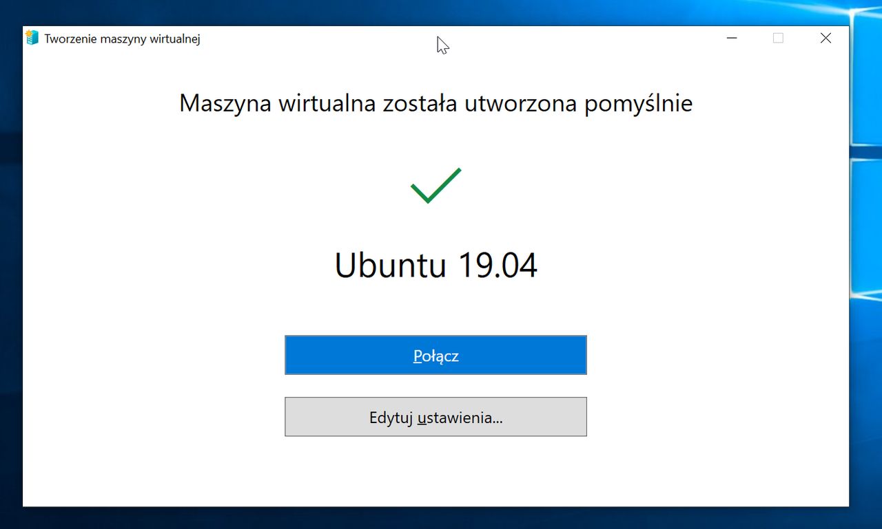 Instalacja Ubuntu 19.04 zakończona, można się połączyć