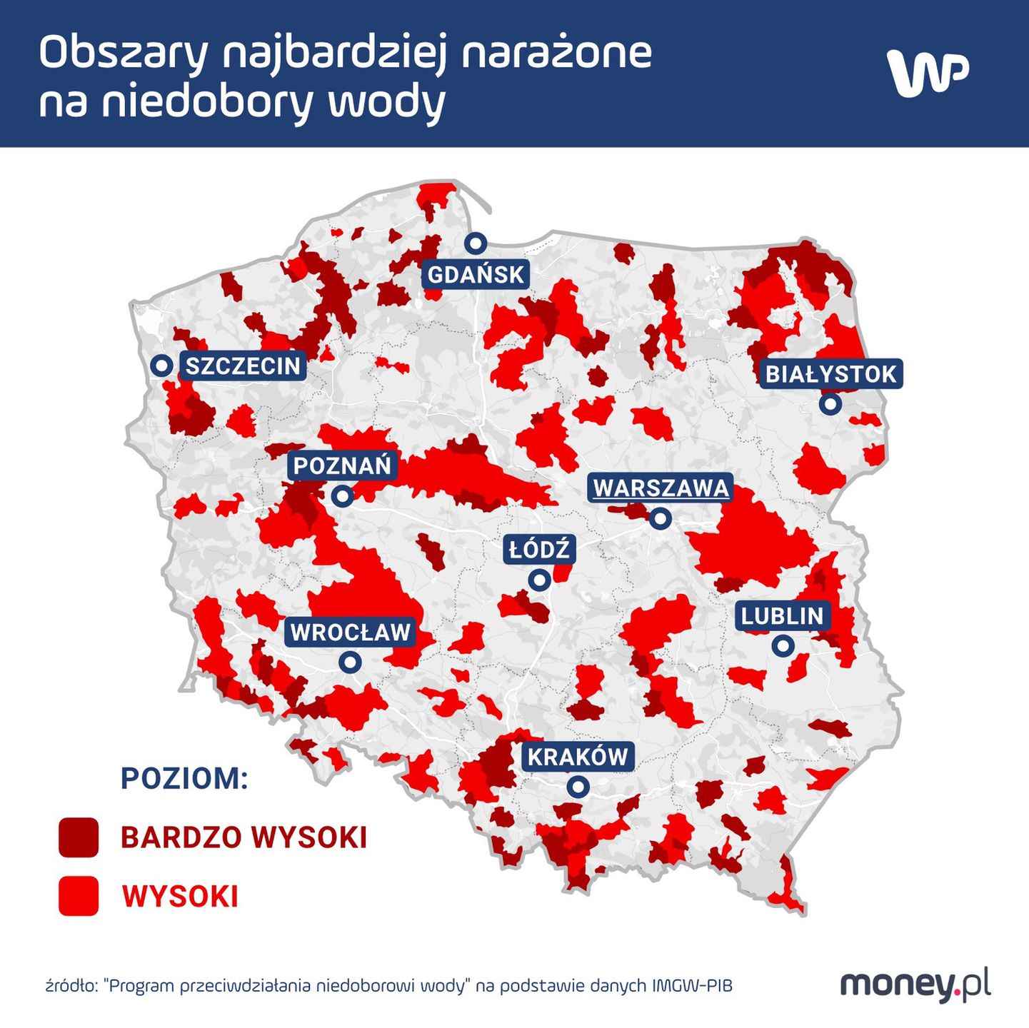 Obszary w Polsce najbardziej narażone na niedobory wody 