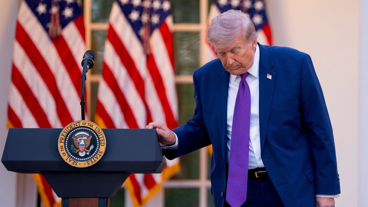 US President Donald Trump during a law enforcement leaders dinner, celebrating the start of National Police Week, in the Rose Garden at The White House in Washington D.C., on Monday, May 11, 2026. President Trump said the ceasefire between the US and Iran was on "massive life support" after he rejected Tehran's latest peace offer. Photographer: Aaron Schwartz/Sipa/Bloomberg via Getty Images