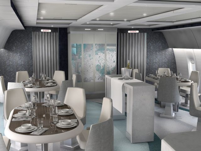 Wizualizacja wnętrza luksusowego samolotu (fot. crystalcruises.com) 