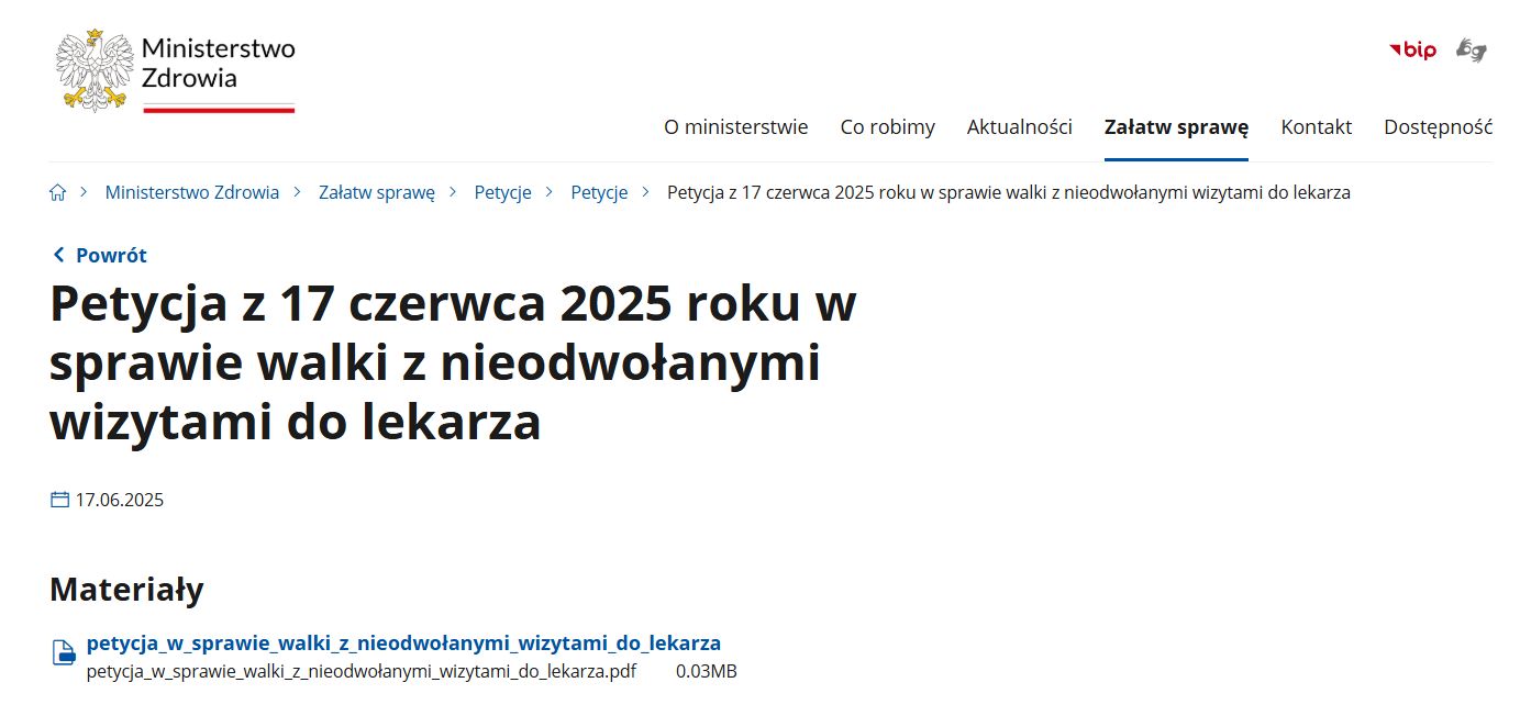 Petycja w sprawie kar za nieodwołanie wizyty lekarskiej