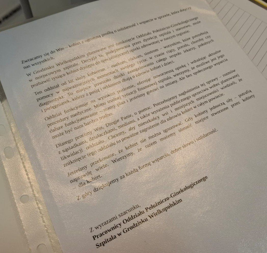 Petycja dostępna jest m.in. w korytarzu przy wejściu na oddział położniczo-ginekologiczny, trafiła też do przewodniczących kół gospodyń wiejskich