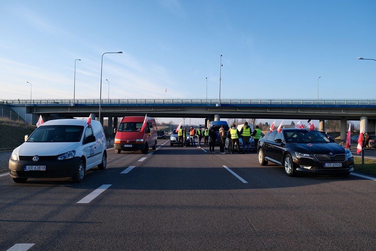 Protest rolników w Maryninie/Stasinie przy węźle Lublin Węglin