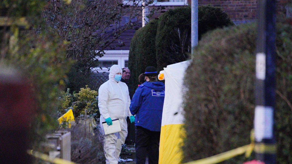 Police and foresnsics near the scene in Lime Close, in the Mead Vale area of Weston-super-Mare, Somerset, after a teenage boy was arrested on suspicion of the murder of a nine-year-old-girl who was found dead on Monday. Picture date: Tuesday December 16, 2025. (Photo by Ben Birchall/PA Images via Getty Images)