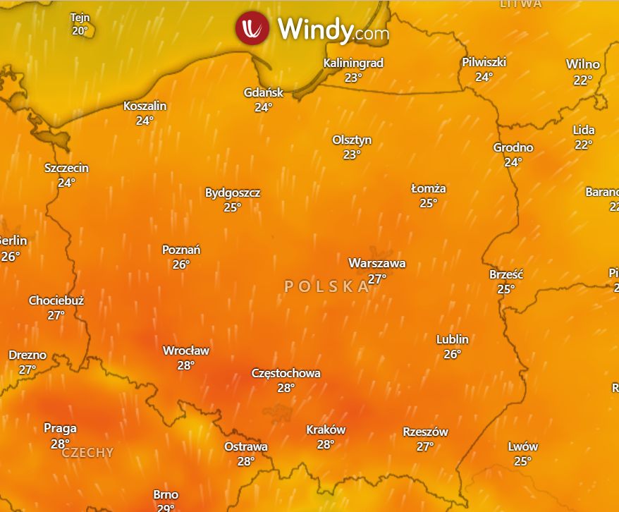 Prognozowane temperatury w sobotę 6 lipca