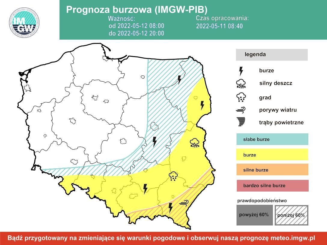 Prognoza burzowa IMGW na czwartek 12.05