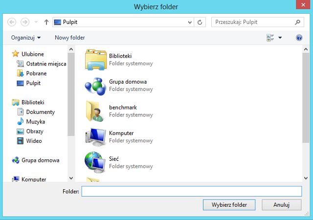 SideSync wybór folderu docelowego