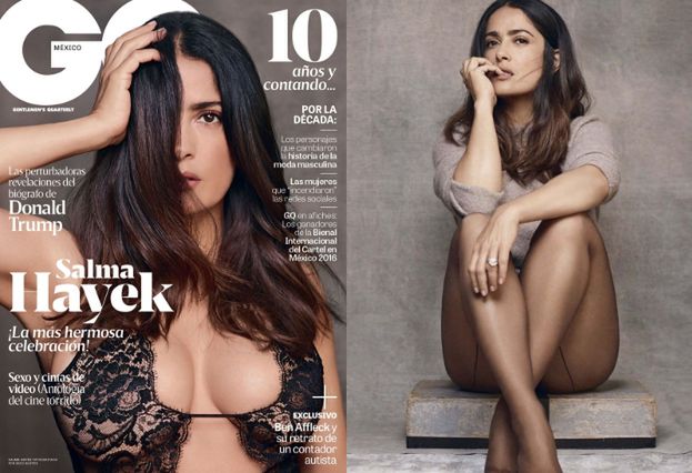 Salma Hayek chwali się biustem na okładce "GQ"