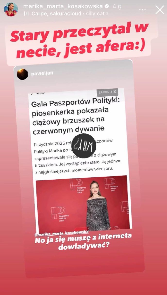 Wpis Mariki na Instagramie