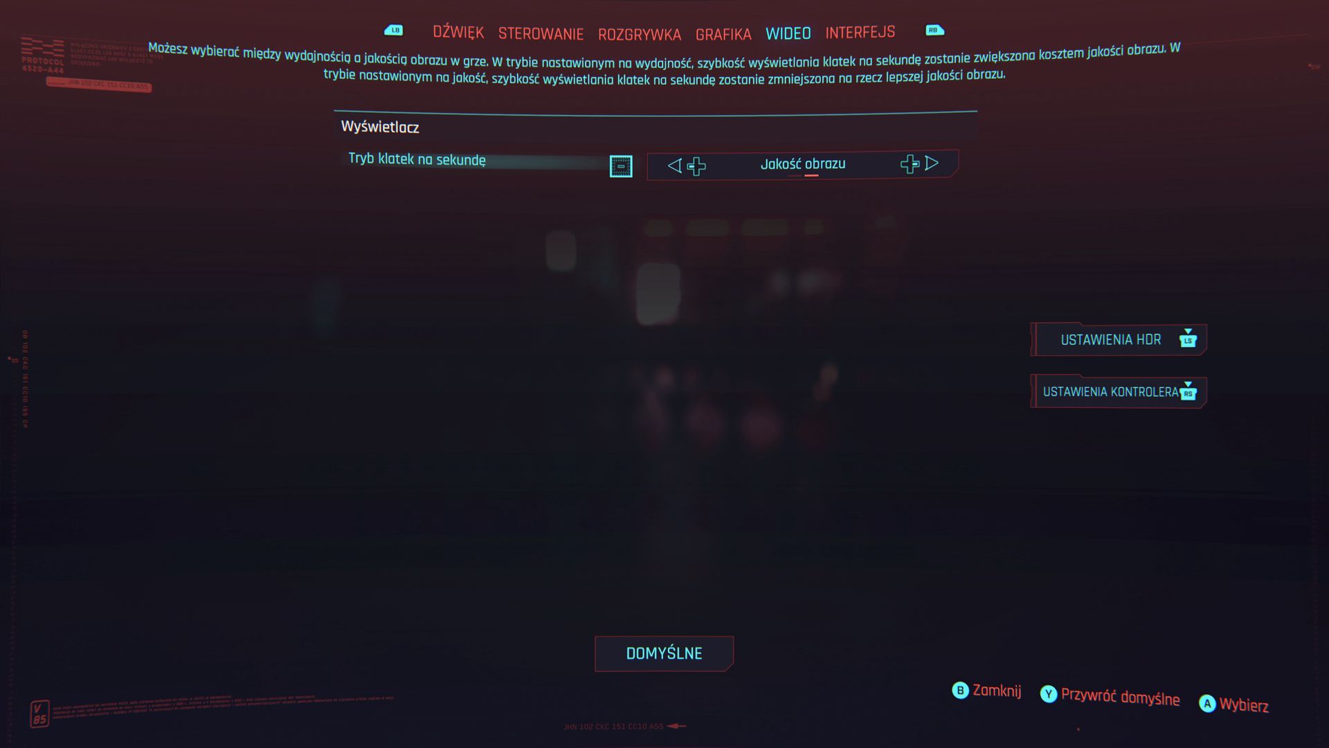 Tryb wydajności/jakości obrazu, "Cyberpunk 2077" (Xbox Series X)