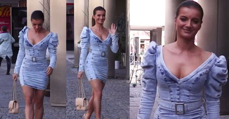 Natalia Janoszek w jeansowej mini eksponuje biust