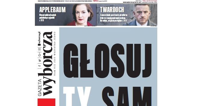 „Gazeta Wyborcza” z okładką inspirowaną plakatem „KonsTYtucJA”