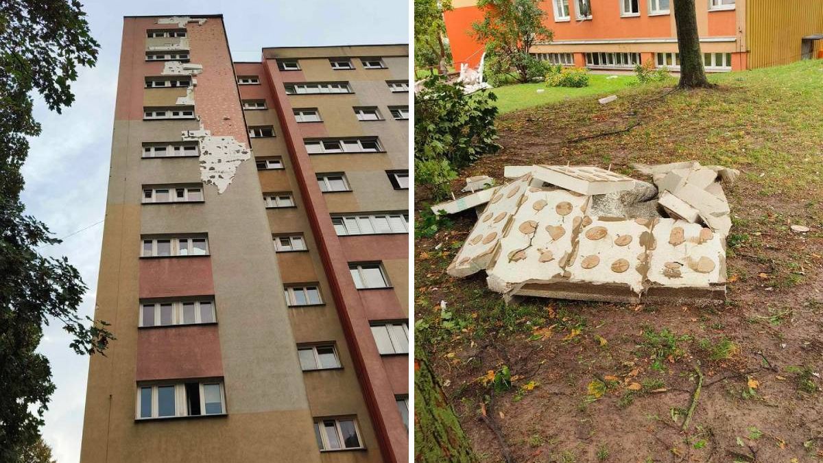 Z bloku przy ul. Lwowskiej oderwały się fragmenty elewacji