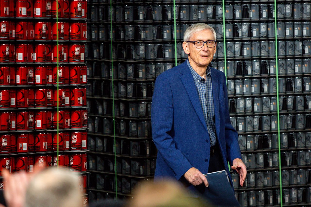 Tony Evers, governor of Wisconsin, arrives to an event at Earth Rider Brewery in Superior, Wisconsin, US, on Thursday, Jan. 25, 2024. The Biden administration is announcing almost $5 billion today for 37 transportation projects across the US using spending from the infrastructure law, including a $1 billion grant to replace the Blatnik Bridge, which connects Wisconsin and Minnesota. Photographer: Nicole Neri/Bloomberg via Getty Images