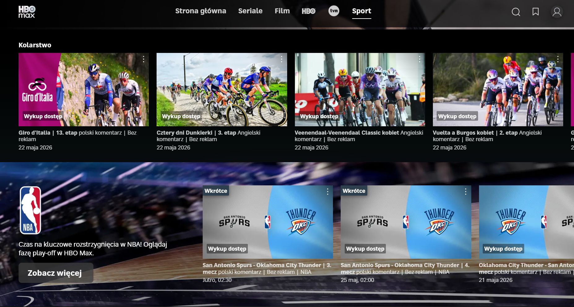 Więcej sportu w streamingu. Liderem HBO Max