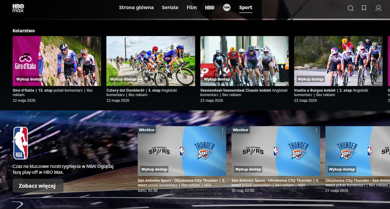 Więcej sportu w streamingu. Liderem HBO Max