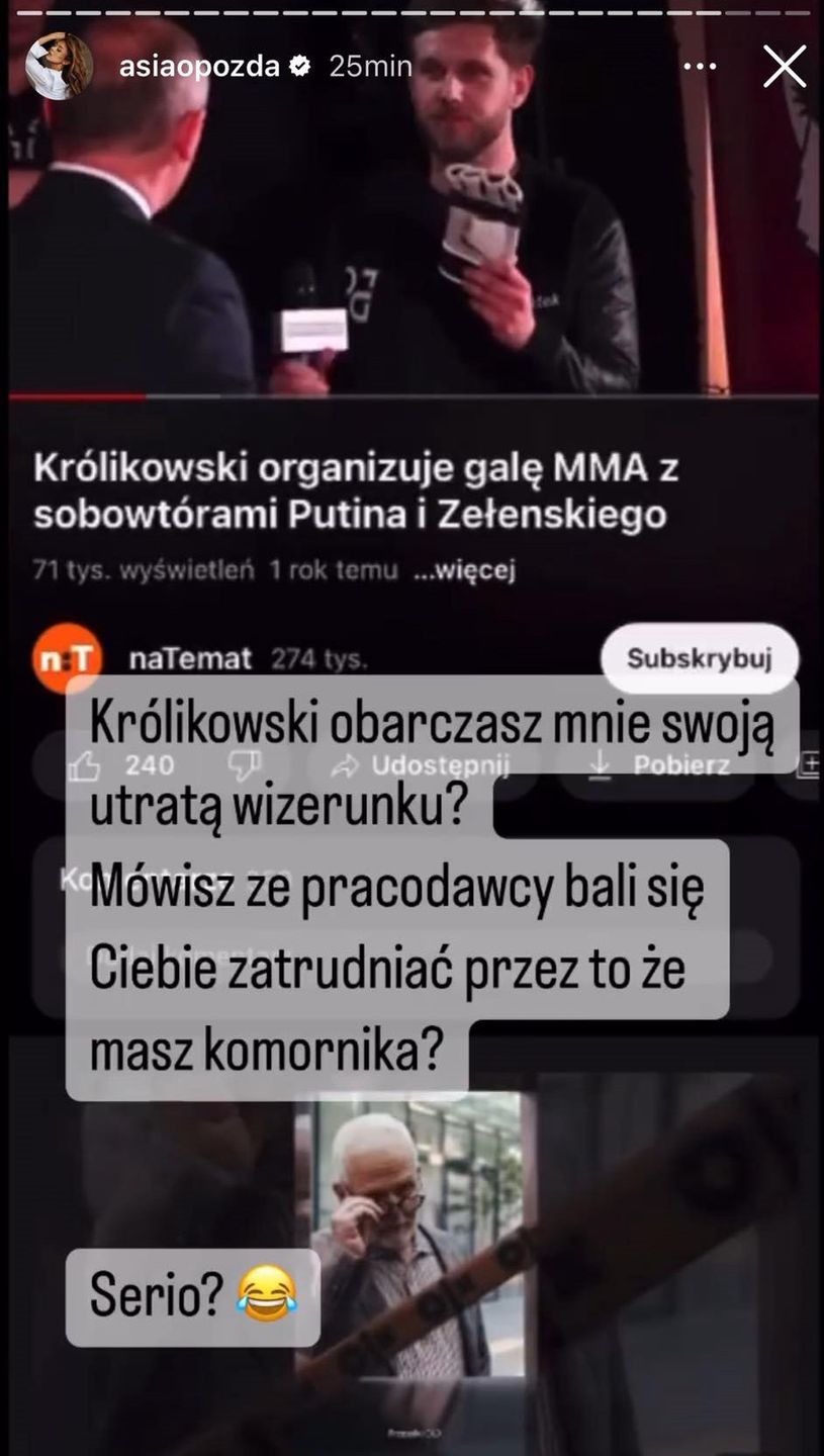 Joanna Opozda odpowiada Antkowi Królikowskiemu