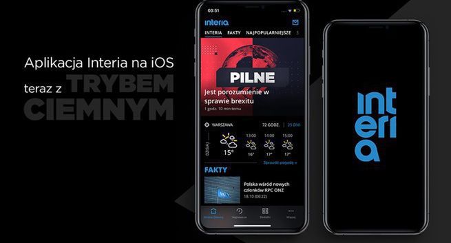 Interia z nową aplikacją mobilną na iOS. Tryb ciemny i bloczek rekomendacji