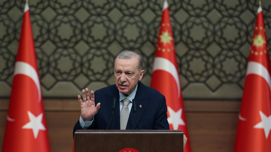 ANKARA, TURKIYE - MARCH 26: (----EDITORIAL USE ONLY - MANDATORY CREDIT - 'TURKISH PRESIDENCY / MURAT KULA / HANDOUT' - NO MARKETING NO ADVERTISING CAMPAIGNS - DISTRIBUTED AS A SERVICE TO CLIENTS----) Turkish President Recep Tayyip Erdogan attends the Debut of 2030 Industry and Technology Strategy Event at the Presidential Complex in Ankara, Turkiye on March 26, 2025. (Photo by TUR Presidency / Murat Kula / Handout/Anadolu via Getty Images)