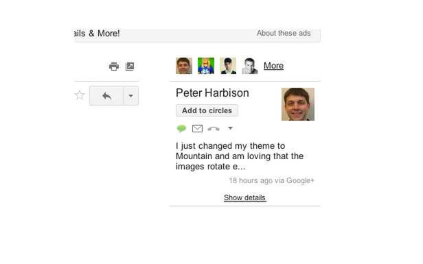 Informacje z Google+ widoczne po otwarciu maila (Fot. Gmail Blog)