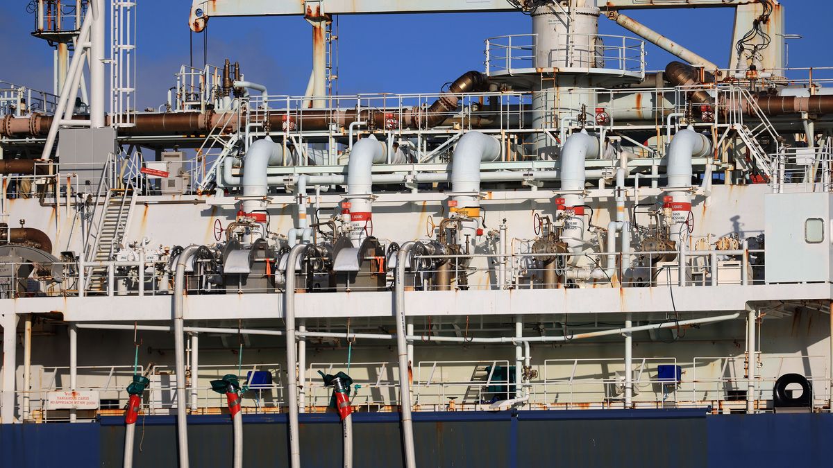 The Neptune LNG floating storage regasification unit (FSRU), operated by TotalEnergies SE, at the Lubmin LNG Terminal in Lubmin, Germany, on Friday, Jan. 13, 2023. TotalEnergies and Swiss energy trader MET Group booked capacity at the new terminal, helping boost supplies to Europe's biggest economy as it looks to replace Russian gas. Photographer: Krisztian Bocsi/Bloomberg via Getty Images