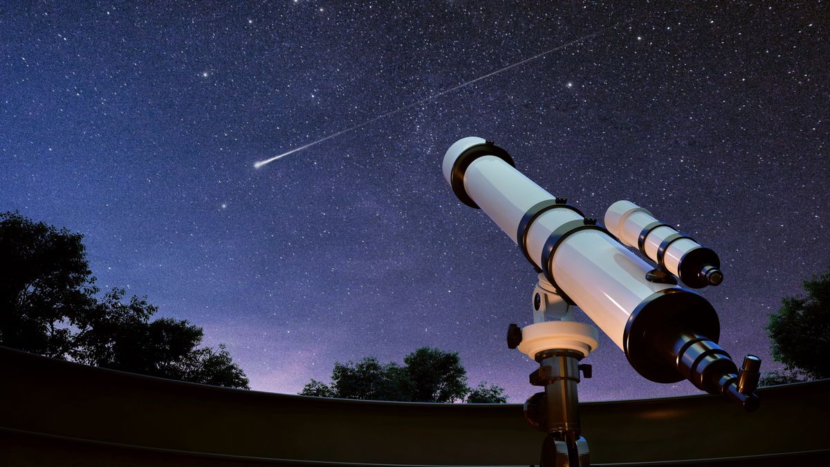 Telescope watching the sky and falling star.3d renderingTelescope watching the sky and falling star.3d renderingNinoonuniverse