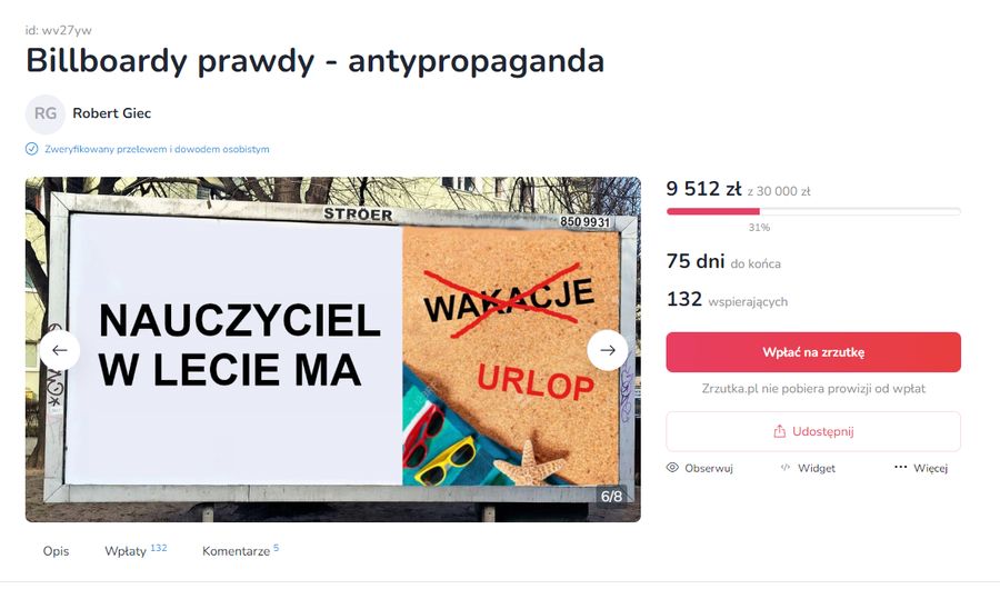 Zrzutka na "bilbordy prawdy"