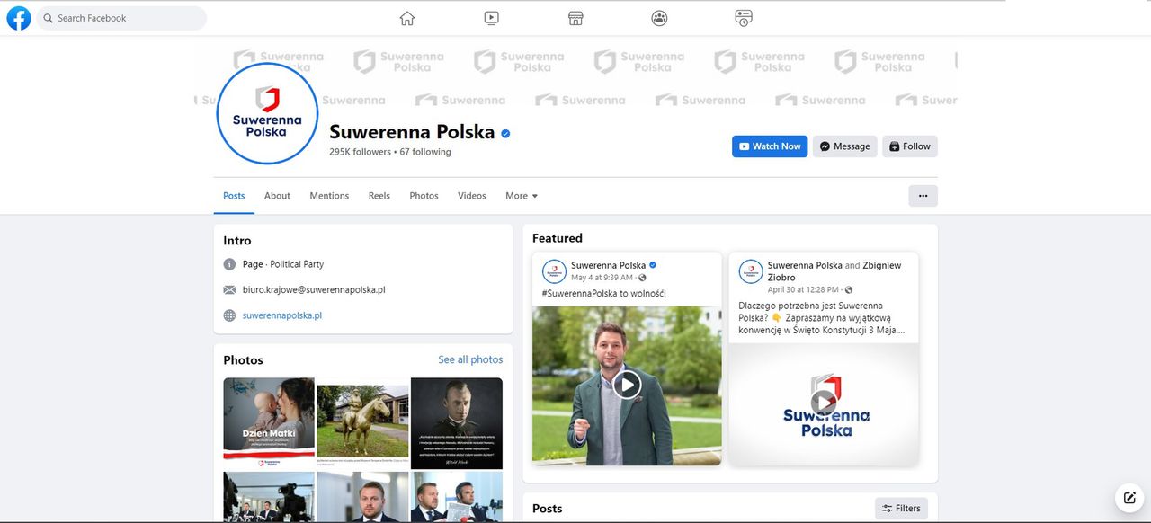 Profil Suwerennej Polski na Facebooku.