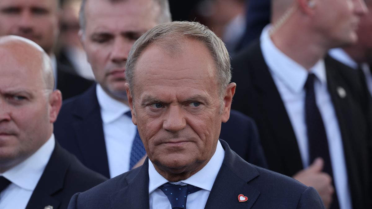 Polish Prime Minister Donald Tusk during Armed Forces Day parade in Warsaw, Poland on August 15, 2024. (Photo by Jakub Porzycki/NurPhoto via Getty Images)