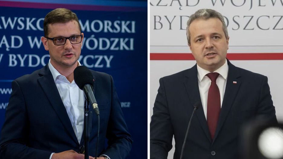 Wojewodowie kujawsko-pomorscy: obecny Michał Sztybel (z lewej) i poprzedni Mikołaj Bogdanowicz (z prawej)